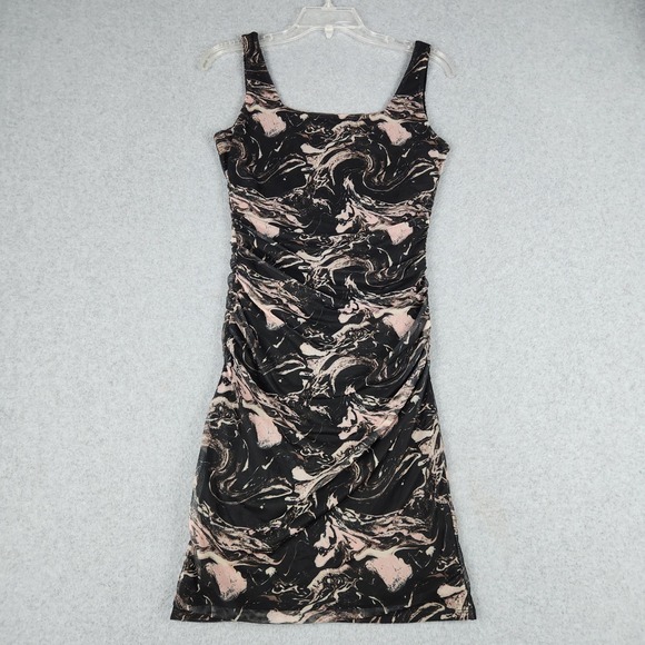 Lola Grace Dresses & Skirts - Lola Grace Dress Women S Black Pink Marble Swirl Mesh Ruched Stretch Square Neck